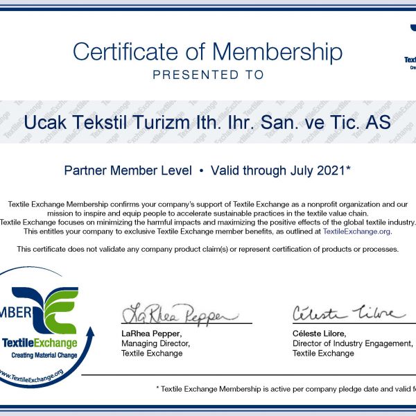 Ucak Tekstil - Textile Exchange Membership Certificate-2020